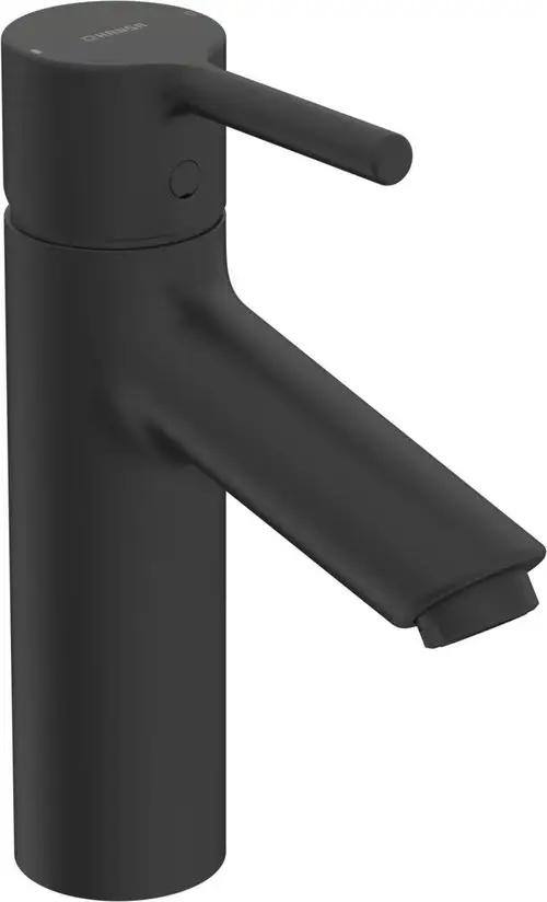 Schwarze Waschtischarmatur von HANSA mit einem schlanken, modernen Design und einem einzelnen Hebel zur Steuerung des Wasserflusses und der Temperatur.